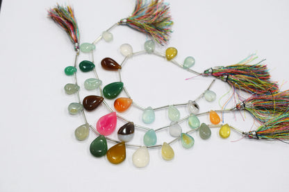 11 Pieces Multi Chalcedony Smooth Pear Shape Briolettes , Sold By Strand , 8x11 - 15x22 mm , 17883