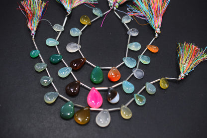 11 Pieces Multi Chalcedony Smooth Pear Shape Briolettes , Sold By Strand , 8x11 - 15x22 mm , 17883