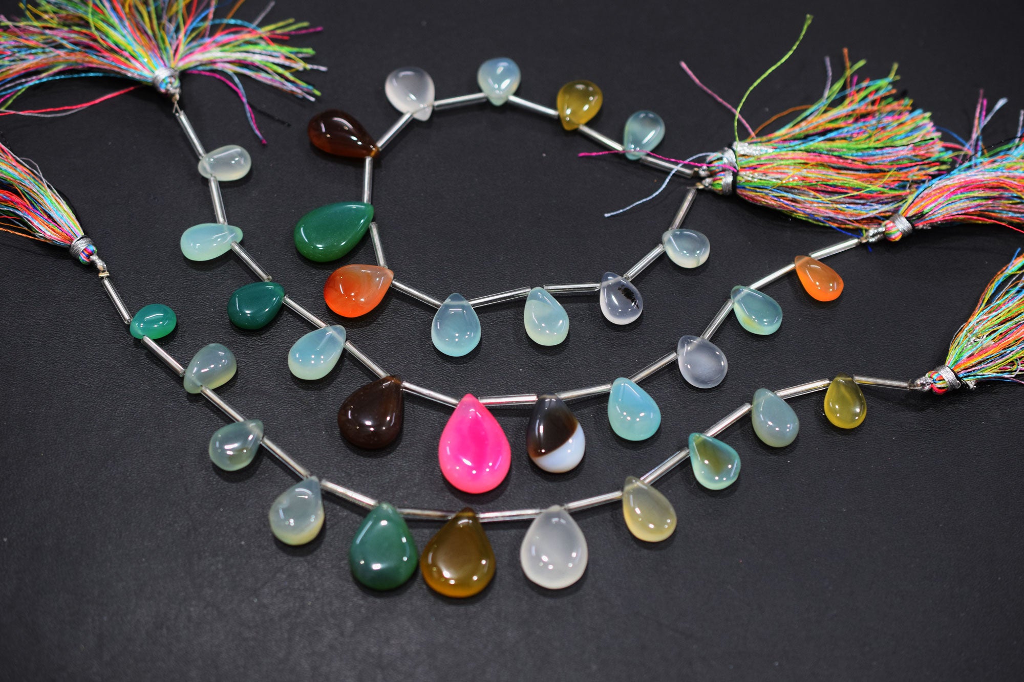 11 Pieces Multi Chalcedony Smooth Pear Shape Briolettes , Sold By Strand , 8x11 - 15x22 mm , 17883