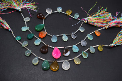 11 Pieces Multi Chalcedony Smooth Pear Shape Briolettes , Sold By Strand , 8x11 - 15x22 mm , 17883