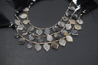 11 Pieces Natural Black Rutile Tablet Cut Geometrical Cut Gemstone , Sold By Strand , 11x14 - 11x17 mm , 17885