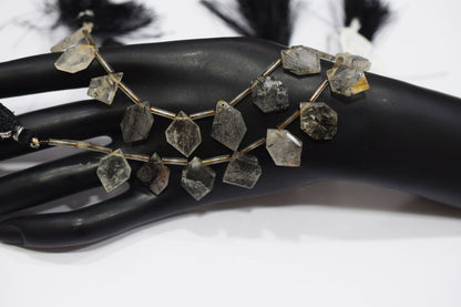 11 Pieces Natural Black Rutile Tablet Cut Geometrical Cut Gemstone , Sold By Strand , 11x14 - 11x17 mm , 17885