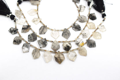 11 Pieces Natural Black Rutile Tablet Cut Geometrical Cut Gemstone , Sold By Strand , 11x14 - 11x17 mm , 17885