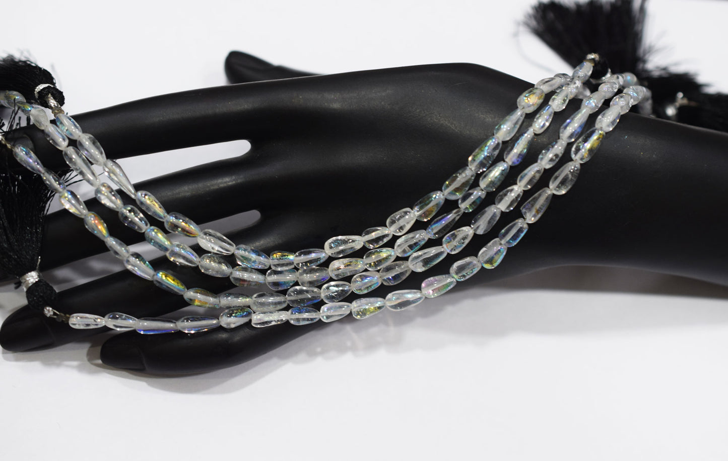 Rustic Metallic Coated Aqua ChalceRustic Metallic Coated Crystal Tear Drops Shape Smooth Gemstone , Sold By Strand , 4x7 - 5x9 mm , 8 Inches , 17900