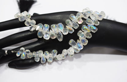 Rustic Metallic Coated Crystal Tear Drops Shape Faceted Briolettes , Sold By Strand , 5x10 - 8x13 mm , 7" , 17901