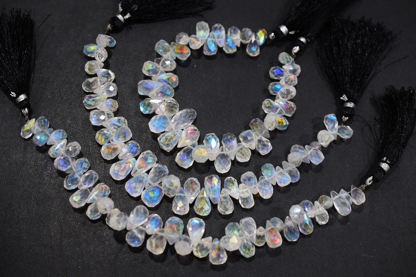 Rustic Metallic Coated Crystal Tear Drops Shape Faceted Briolettes , Sold By Strand , 5x10 - 8x13 mm , 7" , 17901