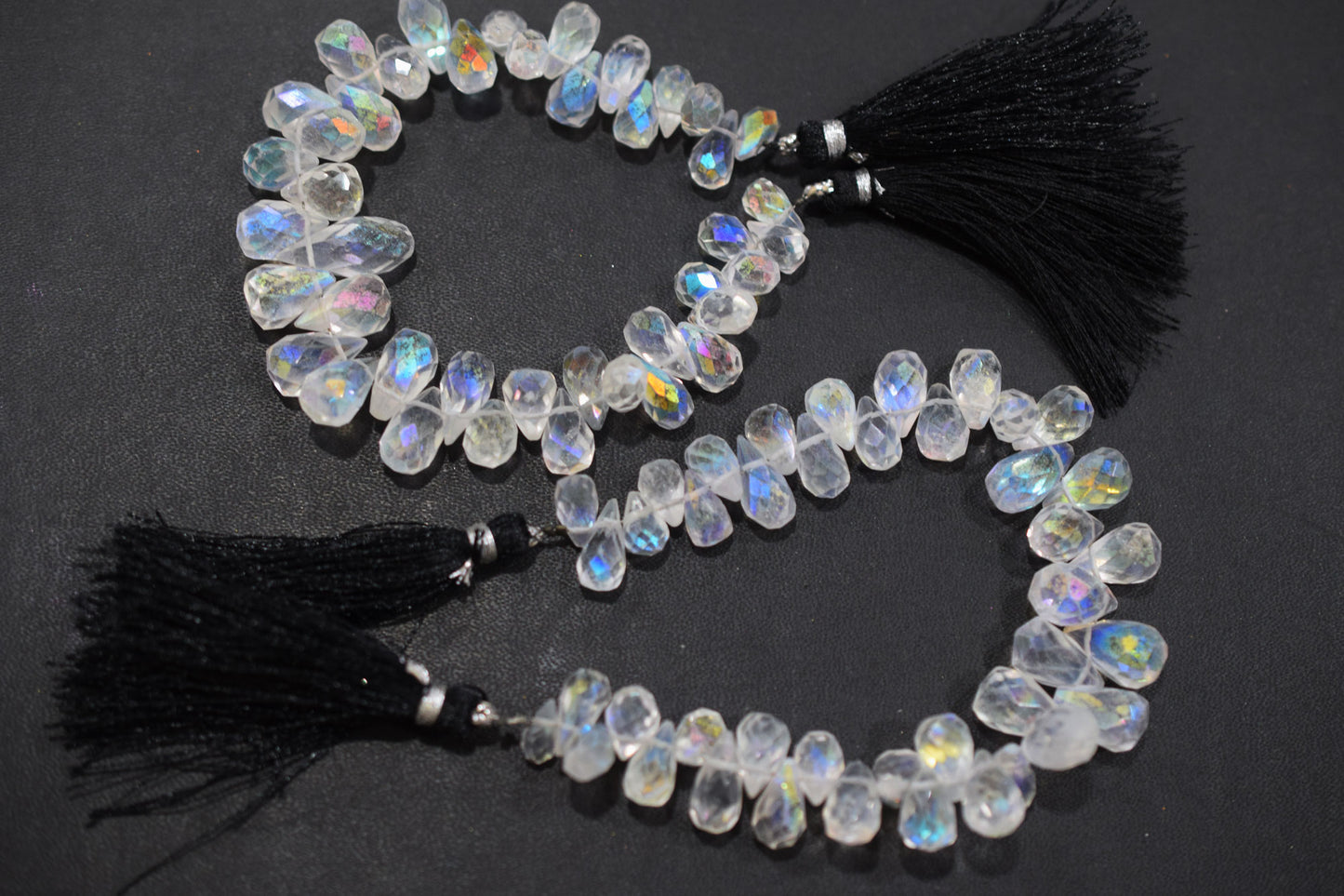 Rustic Metallic Coated Crystal Tear Drops Shape Faceted Briolettes , Sold By Strand , 5x10 - 8x13 mm , 7" , 17901