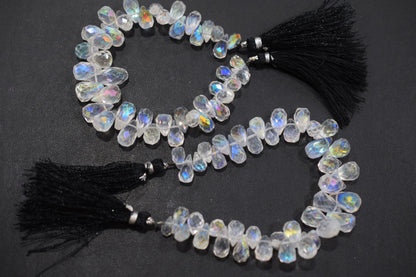 Rustic Metallic Coated Crystal Tear Drops Shape Faceted Briolettes , Sold By Strand , 5x10 - 8x13 mm , 7" , 17901