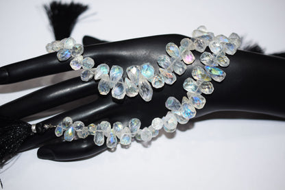 Rustic Metallic Coated Crystal Tear Drops Shape Faceted Briolettes , Sold By Strand , 5x10 - 8x13 mm , 7" , 17901