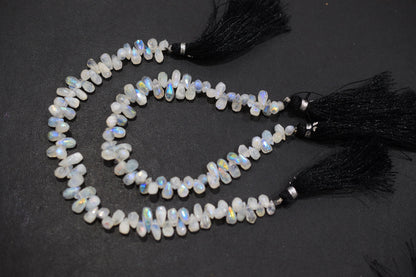 Rustic Metallic Coated Rainbow Moonstone Tear Drops Shape Faceted Briolettes , Sold By Strand , 4x7 - 4.50x8.50 mm , 7", 17902