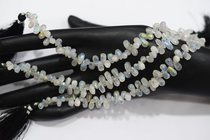 Rustic Metallic Coated Rainbow Moonstone Tear Drops Shape Faceted Briolettes , Sold By Strand , 4x7 - 4.50x8.50 mm , 7", 17902