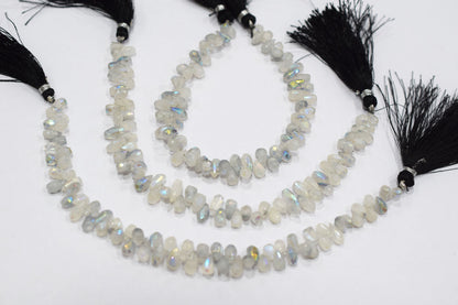 Rustic Metallic Coated Rainbow Moonstone Tear Drops Shape Faceted Briolettes , Sold By Strand , 4x7 - 4.50x8.50 mm , 7", 17902