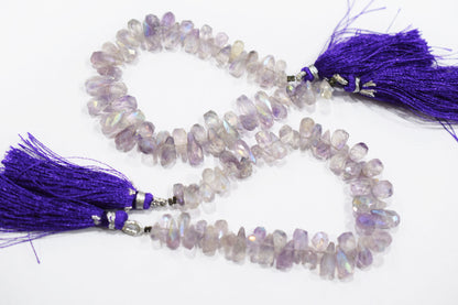 Rustic Metallic Coated Pink Amethyst Faceted Tear Drops Shape Briolettes , Sold By Strand , 4x6 - 6x12 mm , 7" , 17903B