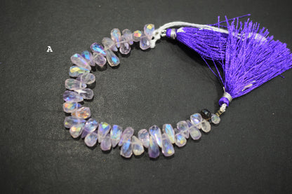 Rustic Metallic Coated Pink Amethyst Faceted Tear Drops Shape Briolettes , Sold By Strand , 4x6 - 6x12 mm , 7" , 17903B