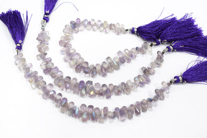 Rustic Metallic Coated Pink Amethyst Faceted Tear Drops Shape Briolettes , Sold By Strand , 4x6 - 6x12 mm , 7" , 17903B