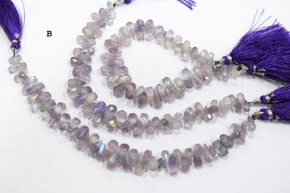 Rustic Metallic Coated Pink Amethyst Faceted Tear Drops Shape Briolettes , Sold By Strand , 4x6 - 6x12 mm , 7" , 17903B
