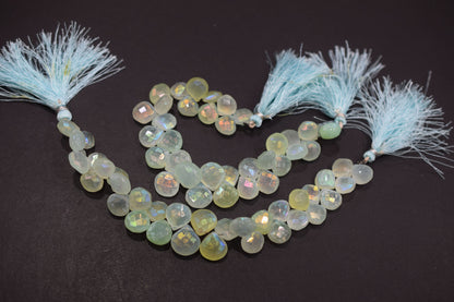 Rustic Metallic Coated Aqua Chalcedony Heart Shape Faceted Briolettes , Sold By Strand , 10x10 - 13x13 mm , 7" , 17904