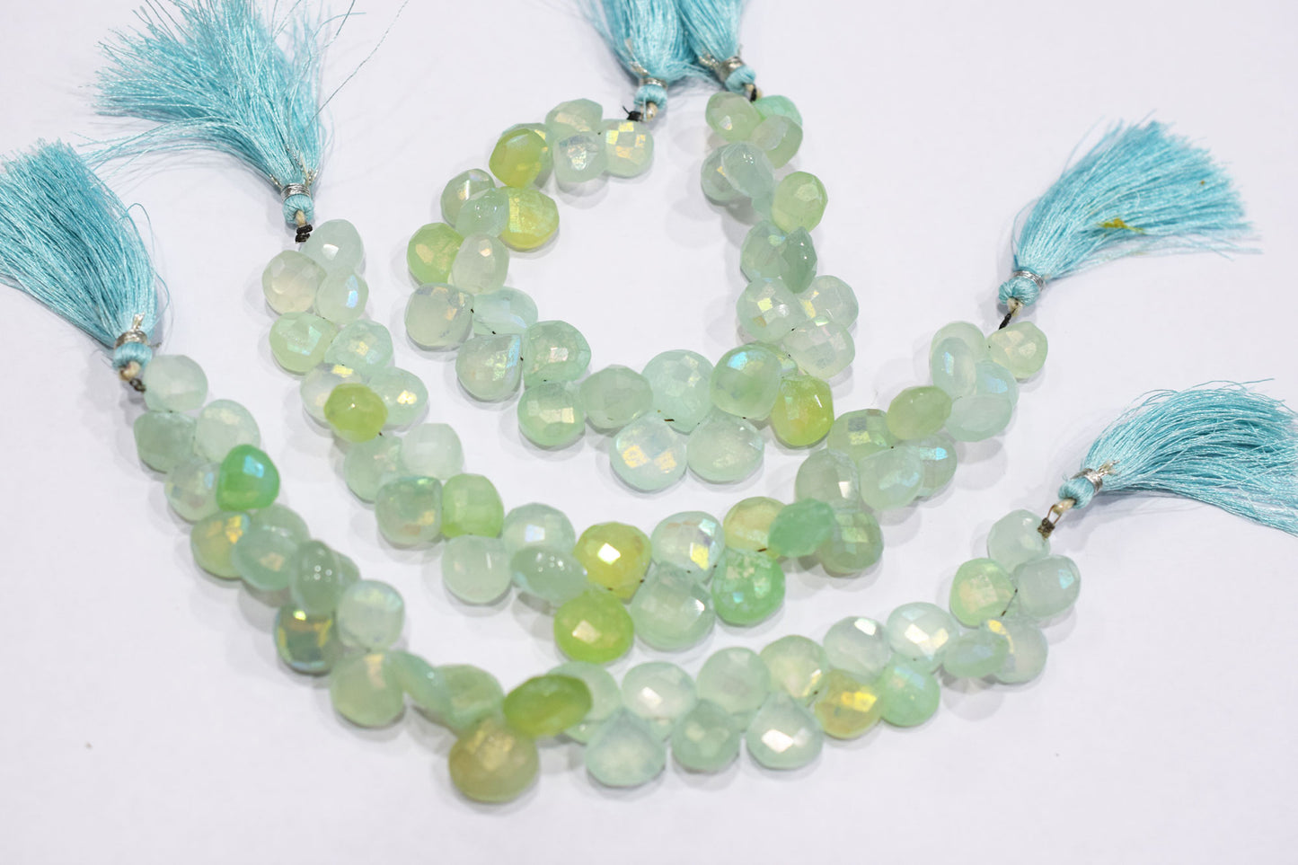 Rustic Metallic Coated Aqua Chalcedony Heart Shape Faceted Briolettes , Sold By Strand , 10x10 - 13x13 mm , 7" , 17904