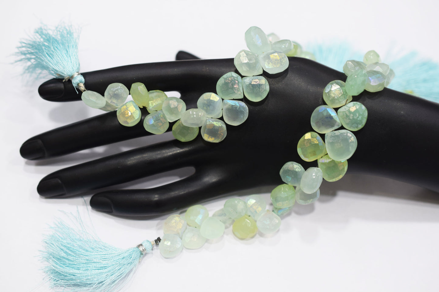 Rustic Metallic Coated Aqua Chalcedony Heart Shape Faceted Briolettes , Sold By Strand , 10x10 - 13x13 mm , 7" , 17904