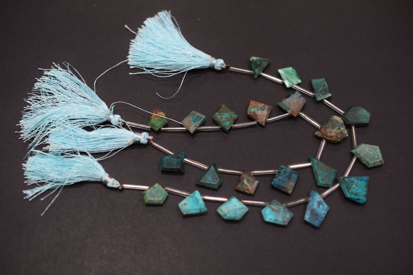 11 Pcs In A Strand Chrysocolla Crown Cut Tablets Beads , Sold By Strand , 12x14 - 13x17 mm ,  18146