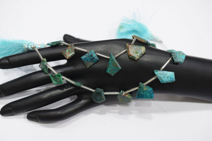 11 Pcs In A Strand Chrysocolla Crown Cut Tablets Beads , Sold By Strand , 12x14 - 13x17 mm ,  18146