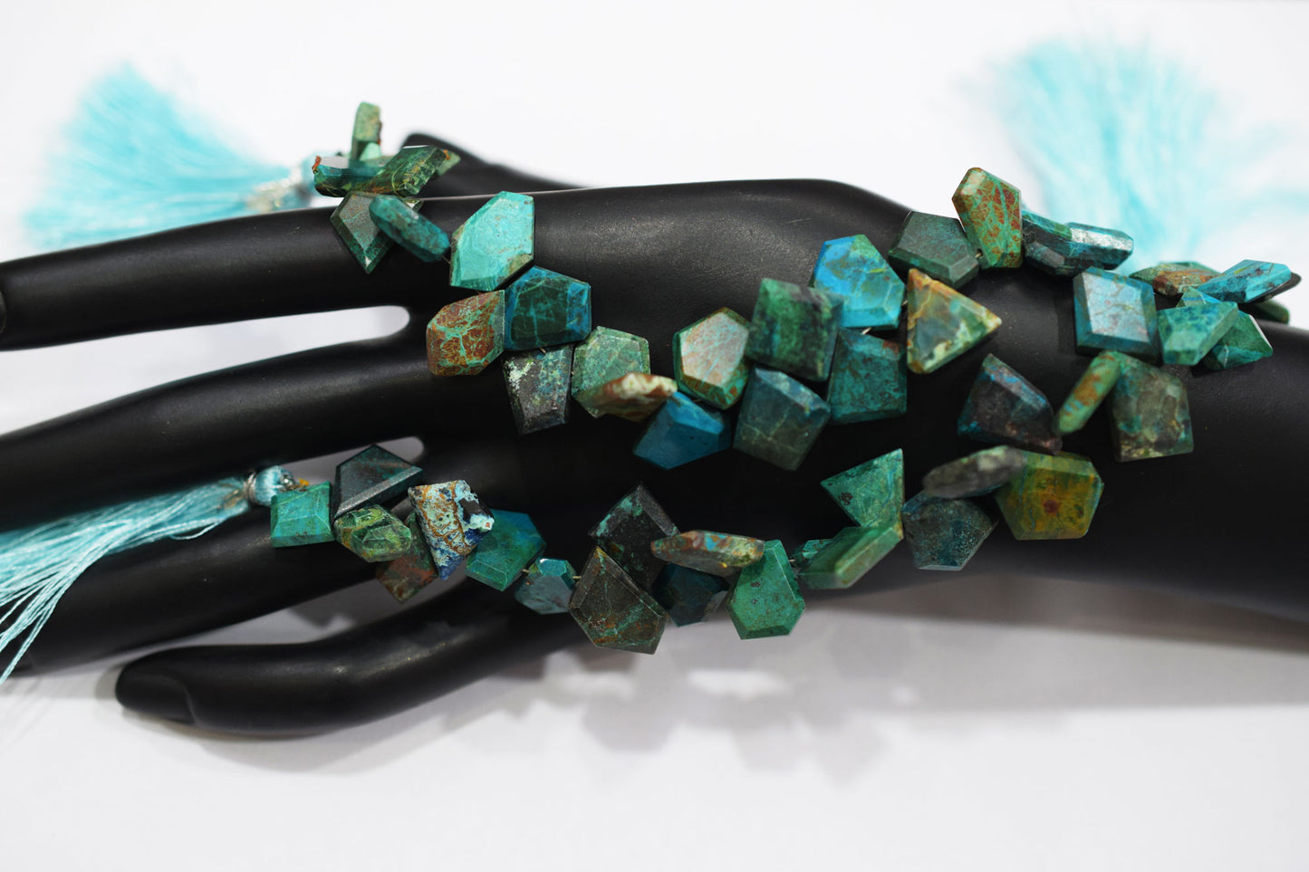 Natural Chrysocolla Crown Cut Tablets Briolettes , Sold By Strand , 7x10 - 11x13 mm , 7 Inches , 18147