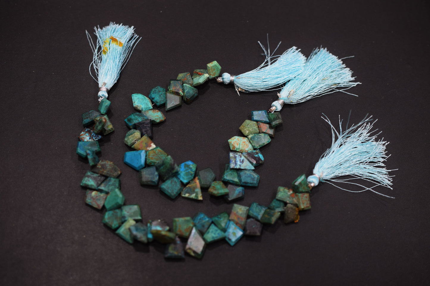 Natural Chrysocolla Crown Cut Tablets Briolettes , Sold By Strand , 7x10 - 11x13 mm , 7 Inches , 18147