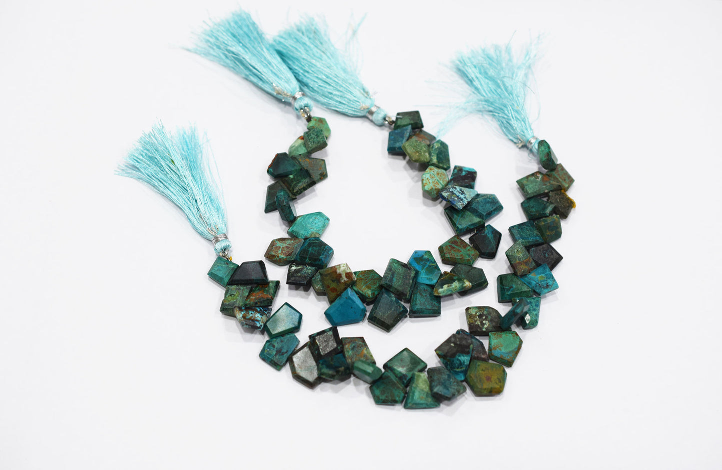 Natural Chrysocolla Crown Cut Tablets Briolettes , Sold By Strand , 7x10 - 11x13 mm , 7 Inches , 18147