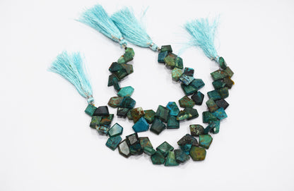 Natural Chrysocolla Crown Cut Tablets Briolettes , Sold By Strand , 7x10 - 11x13 mm , 7 Inches , 18147