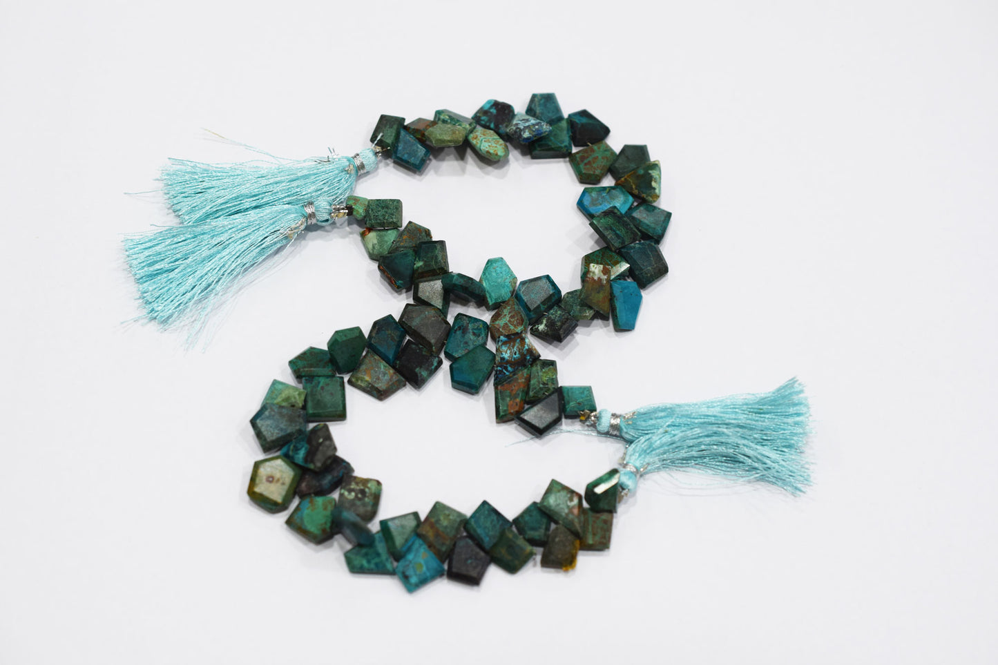 Natural Chrysocolla Crown Cut Tablets Briolettes , Sold By Strand , 7x10 - 11x13 mm , 7 Inches , 18147