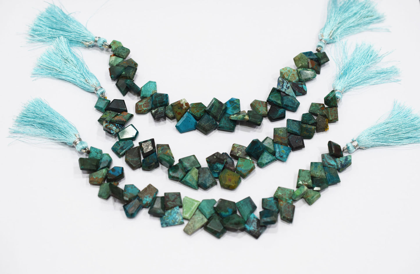 Natural Chrysocolla Crown Cut Tablets Briolettes , Sold By Strand , 7x10 - 11x13 mm , 7 Inches , 18147