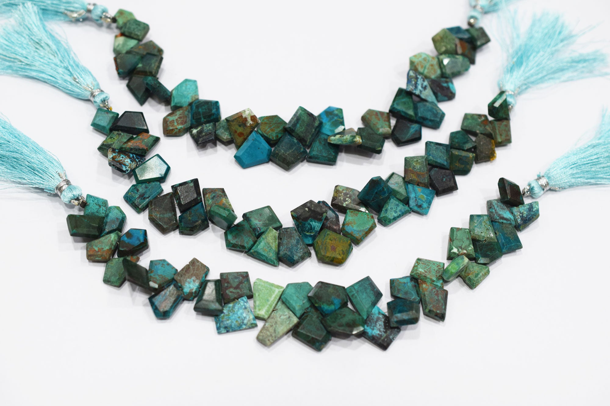 Natural Chrysocolla Crown Cut Tablets Briolettes , Sold By Strand , 7x10 - 11x13 mm , 7 Inches , 18147