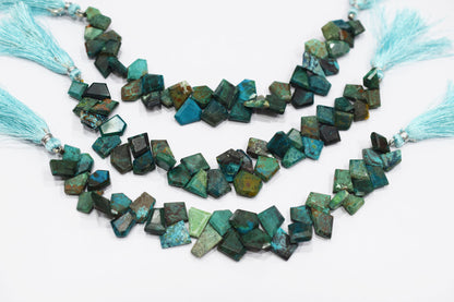 Natural Chrysocolla Crown Cut Tablets Briolettes , Sold By Strand , 7x10 - 11x13 mm , 7 Inches , 18147