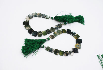 Green Ocean Fossil Jasper Crown Cut Tablets Gemstone , Sold By Strand , 7x10 - 12x16 mm , 7", 18155