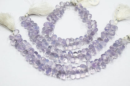 Natural Lavender Quartz Tear Drops Shape Briolettes , Sold By Strand , 7x11 - 7.5x12 mm , 9 Inches , 18342