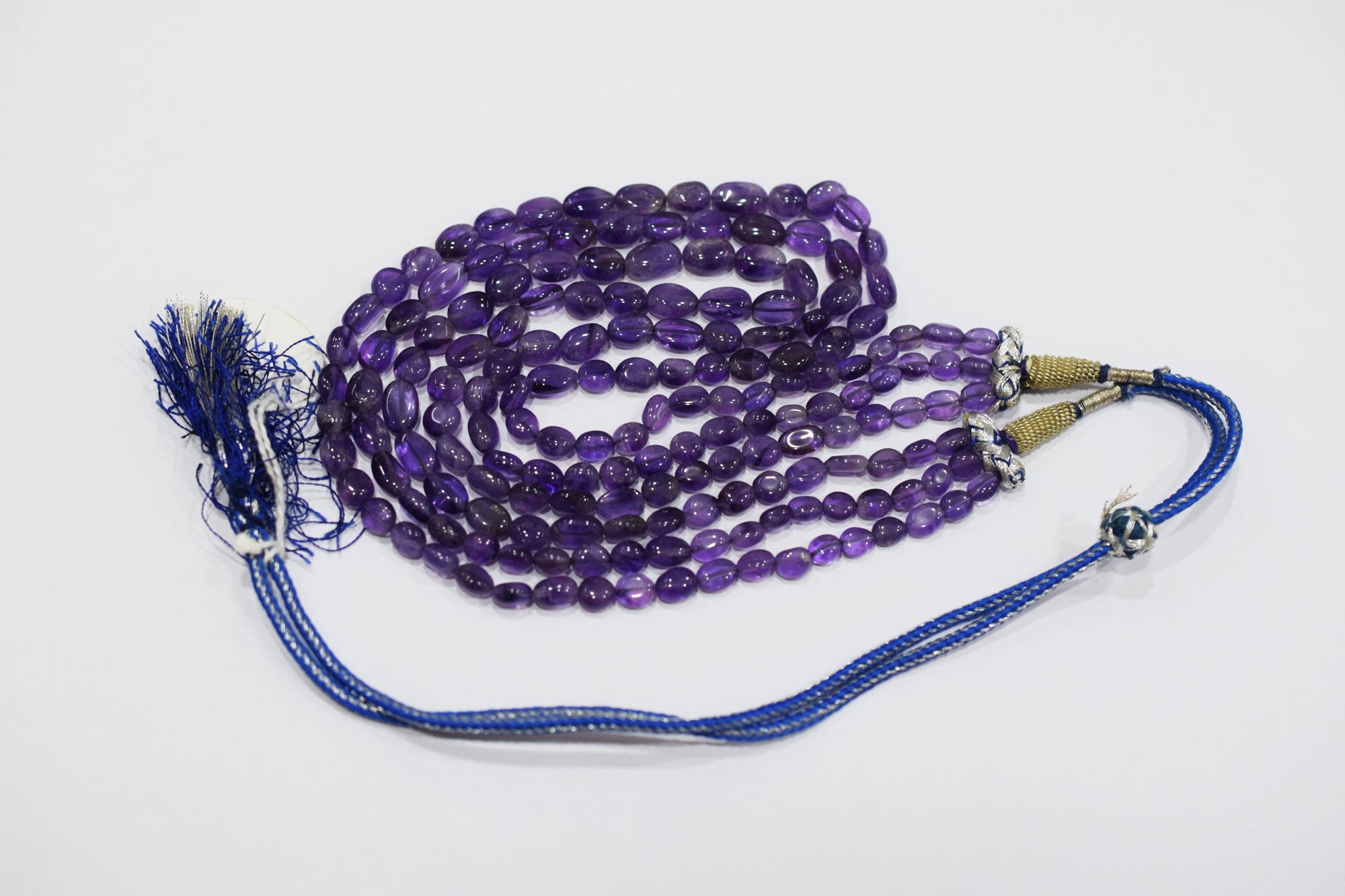 3 Lines Amethyst Smooth Oval Nuggets Shape Beads Necklace With Adjustable Tussle , 5.50x6.50 - 7x10 mm , 16" - 18", 18534