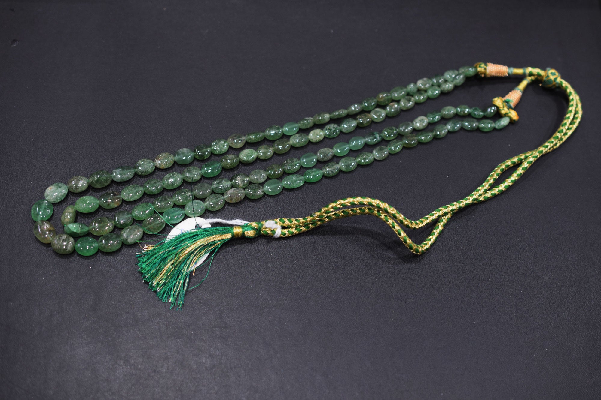 2 Lines Green Strawberry Smooth Oval Nuggets Shape Beads Necklace With Adjustable Tussle , 5.50x6.50 - 9x12 mm , 18" - 20", 18536
