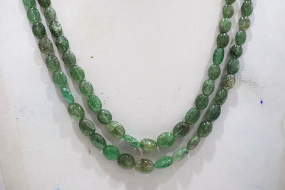 2 Lines Green Strawberry Smooth Oval Nuggets Shape Beads Necklace With Adjustable Tussle , 5.50x6.50 - 9x12 mm , 18" - 20", 18536