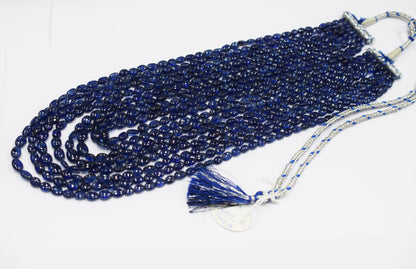 8 Lines Glass Filled Blue Sapphire Smooth Oval Nuggets Shape Beads Necklace With Adjustable Tussle , 4.50x5 - 8x10.50 mm , 16" - 22.50", 18539