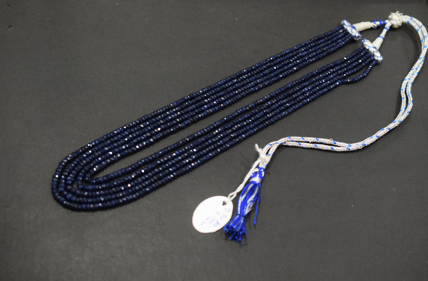 5 Lines Dyed Corundum Sapphire Rondelle Shape Faceted Necklace With Adjustable Tussle , 3.50 - 5.00 mm , 17" - 20", 18540