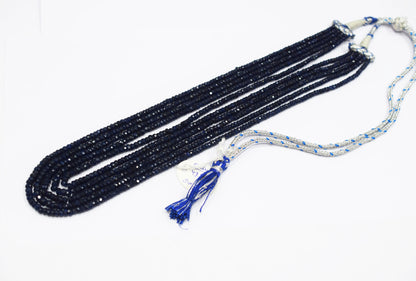 5 Lines Dyed Corundum Sapphire Rondelle Shape Faceted Necklace With Adjustable Tussle , 3.50 - 5.00 mm , 17" - 20", 18540