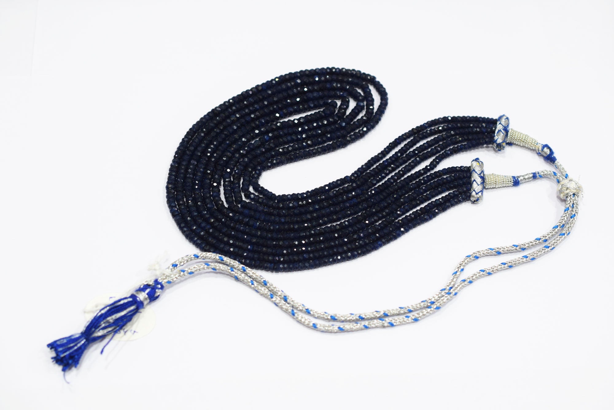 5 Lines Dyed Corundum Sapphire Rondelle Shape Faceted Necklace With Adjustable Tussle , 3.50 - 5.00 mm , 17" - 20", 18540