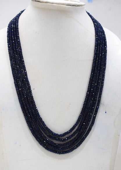 5 Lines Dyed Corundum Sapphire Rondelle Shape Faceted Necklace With Adjustable Tussle , 3.50 - 5.00 mm , 17" - 20", 18540