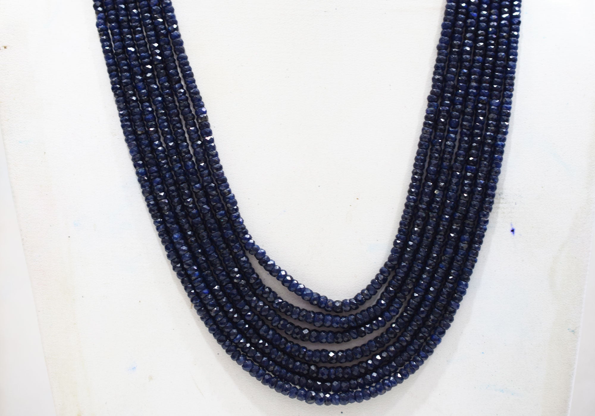 7 Lines Dyed Corundum Sapphire Rondelle Shape Faceted Necklace With Adjustable Tussle , 3.50 - 5.00 mm , 16.50" - 20", 18541