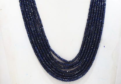 7 Lines Dyed Corundum Sapphire Rondelle Shape Faceted Necklace With Adjustable Tussle , 3.50 - 5.00 mm , 16.50" - 20", 18541