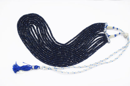 7 Lines Dyed Corundum Sapphire Rondelle Shape Faceted Necklace With Adjustable Tussle , 3.50 - 5.00 mm , 16.50" - 20", 18541