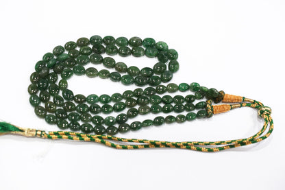 2 Line Natural Emerald Green Smooth Oval Shape Necklace With Adjustable Tussle , 7x9-10x13 mm , 21"- 22" , 18865