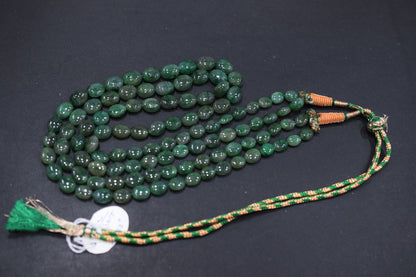 2 Line Natural Emerald Green Smooth Oval Shape Necklace With Adjustable Tussle , 7x9-10x13 mm , 21"- 22" , 18865