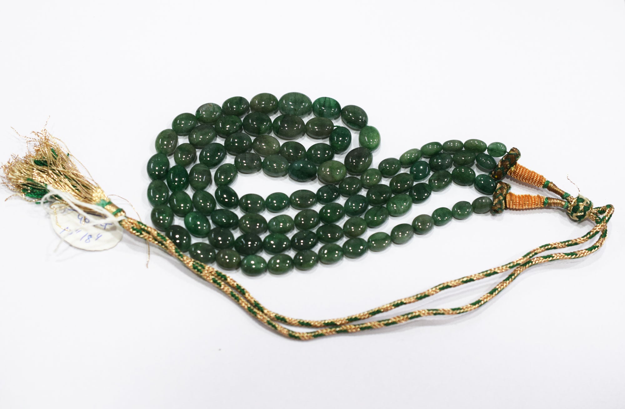 2 Line Natural Emerald Green Smooth Oval Shape Necklace With Adjustable Tussle , 6.5x8 - 10x14 mm , 17"- 18" , 18866