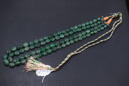 2 Line Natural Emerald Green Smooth Oval Shape Necklace With Adjustable Tussle , 6.5x8 - 10x14 mm , 17"- 18" , 18866
